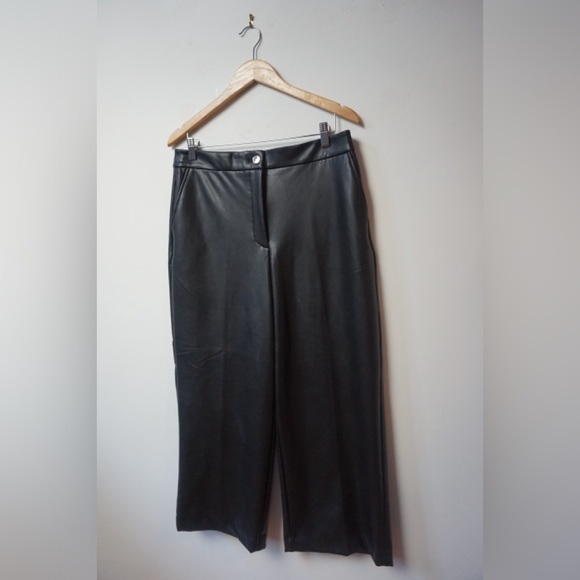 ANNE KLEIN Wide Leg Black Vegan Leather Ankle Pants (US 8) - Picture 1 of 10